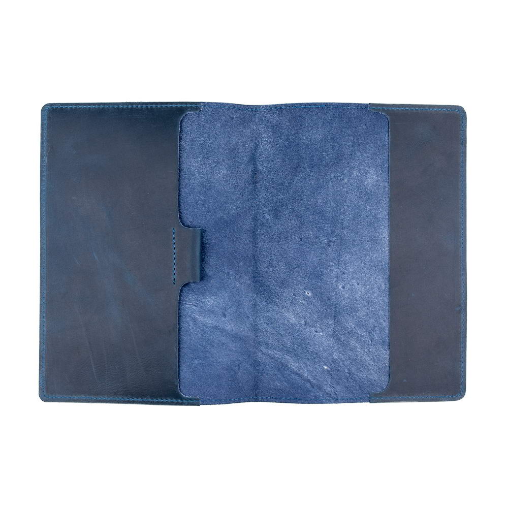 A5 Dark Blue Leather Notebook Empty Cover Spread