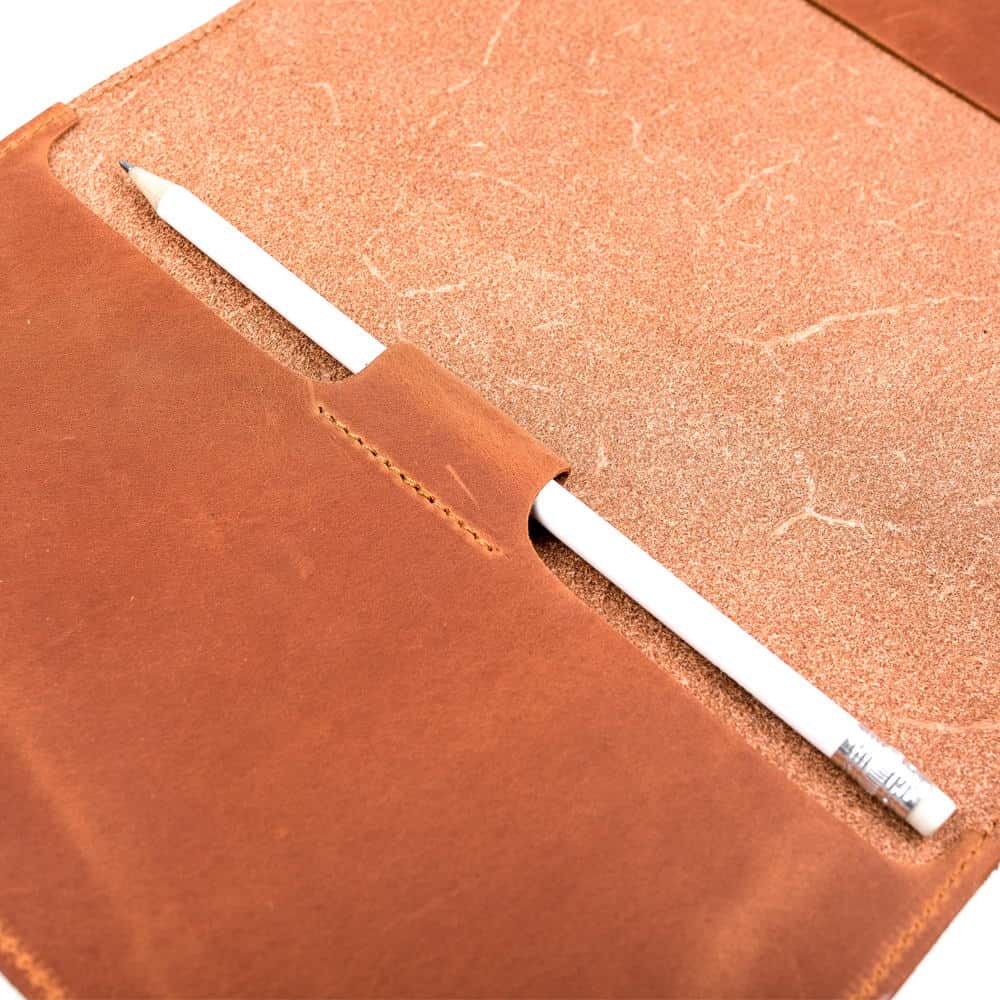Light Brown A5 Leather Notebook With Pencil Holder