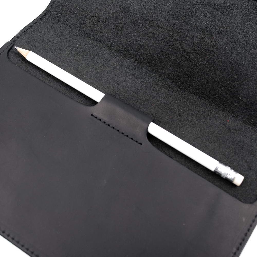Black A5 Leather Notebook With Pencil Holder