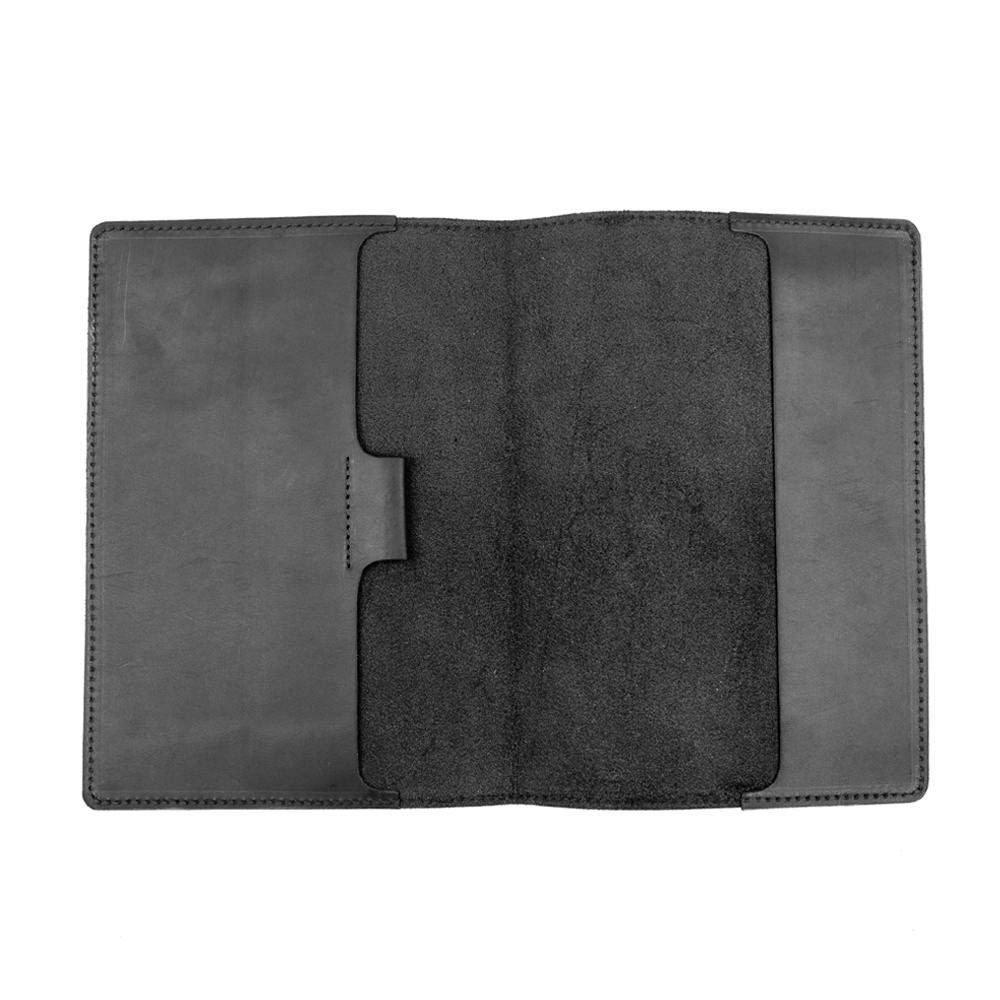 A5 Black Leather Notebook Empty Cover Spread