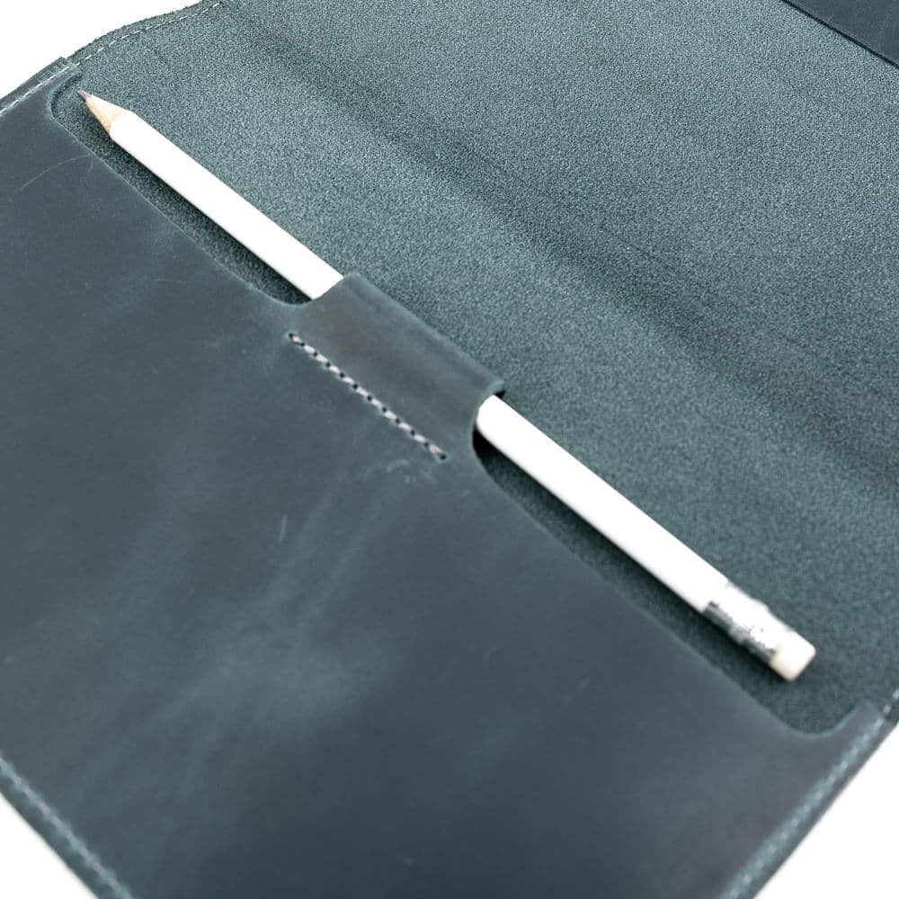 Grey A5 Leather Notebook With Pencil Holder