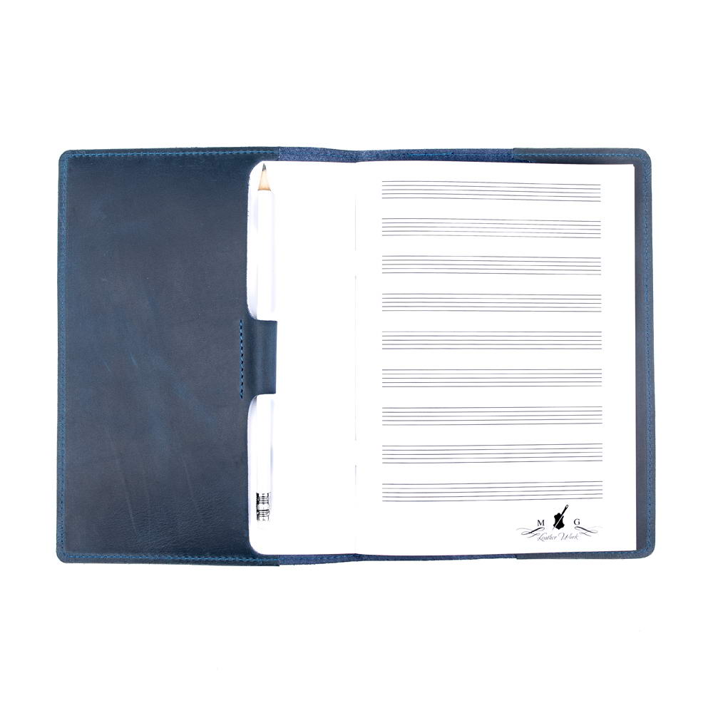 Dark Blue A5 Leather Notebook Open Interior View