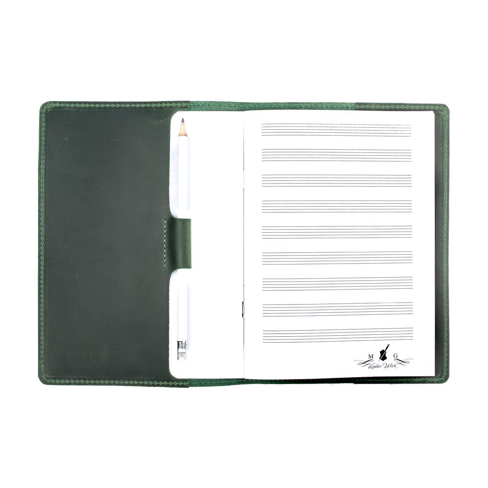 Green A5 Leather Notebook Open Interior View