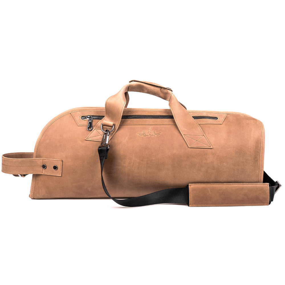 Trumpet Gig Bag in Olive Leather – Front View with Adjustable Black Shoulder Strap for Comfortable Carrying