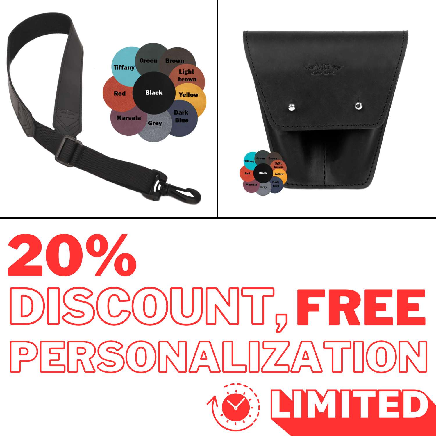 Set 2 in 1 Alto/Tenor Saxophone Neck Strap and Double Mouthpiece Pouch