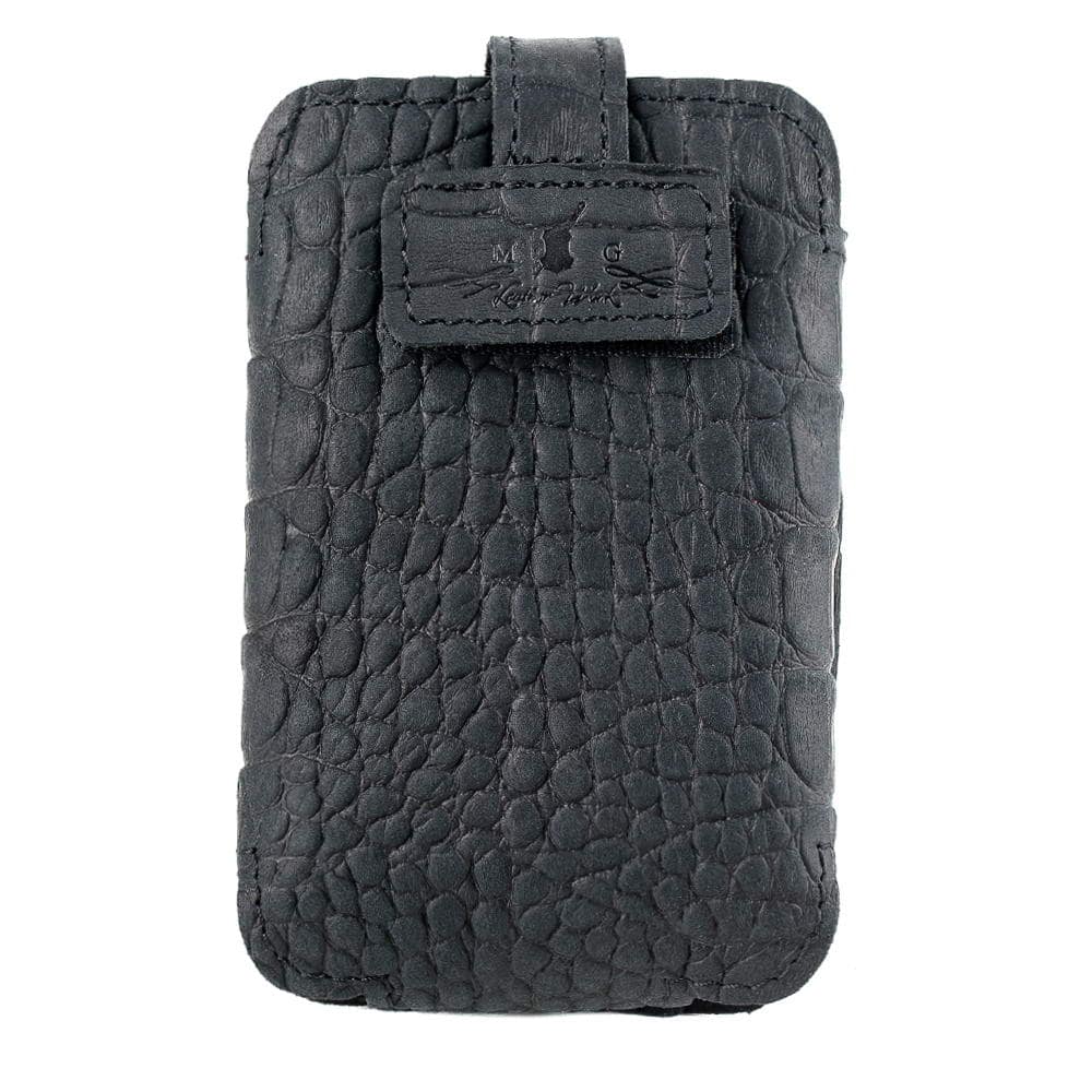 Trumpet Microphone Bodypack Holder Black Reptile Leather Front View