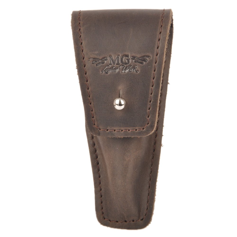 Trumpet Mouthpiece Pouch Single Crazy Horse Leather Brown — front view on white background
