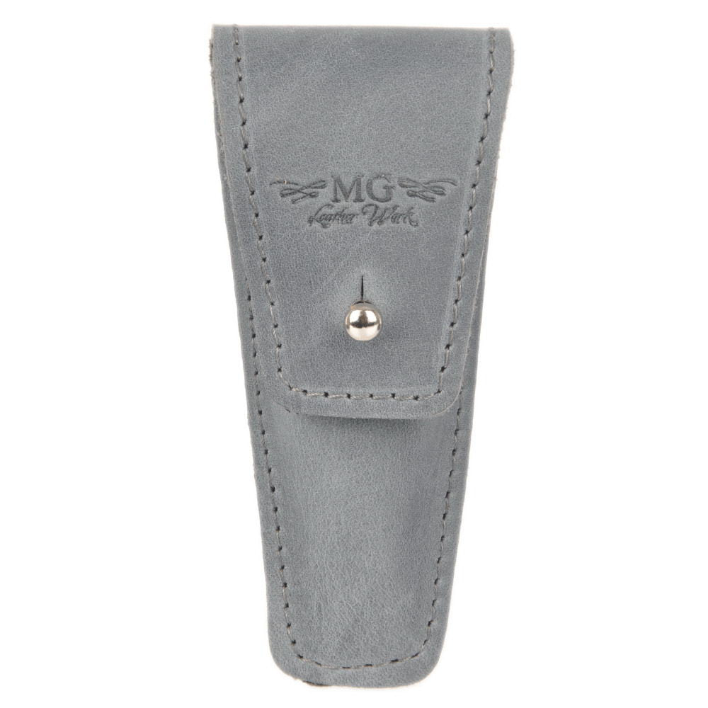 Trumpet Mouthpiece Pouch Single Crazy Horse Leather Gray — front side of the pouch displayed on white background