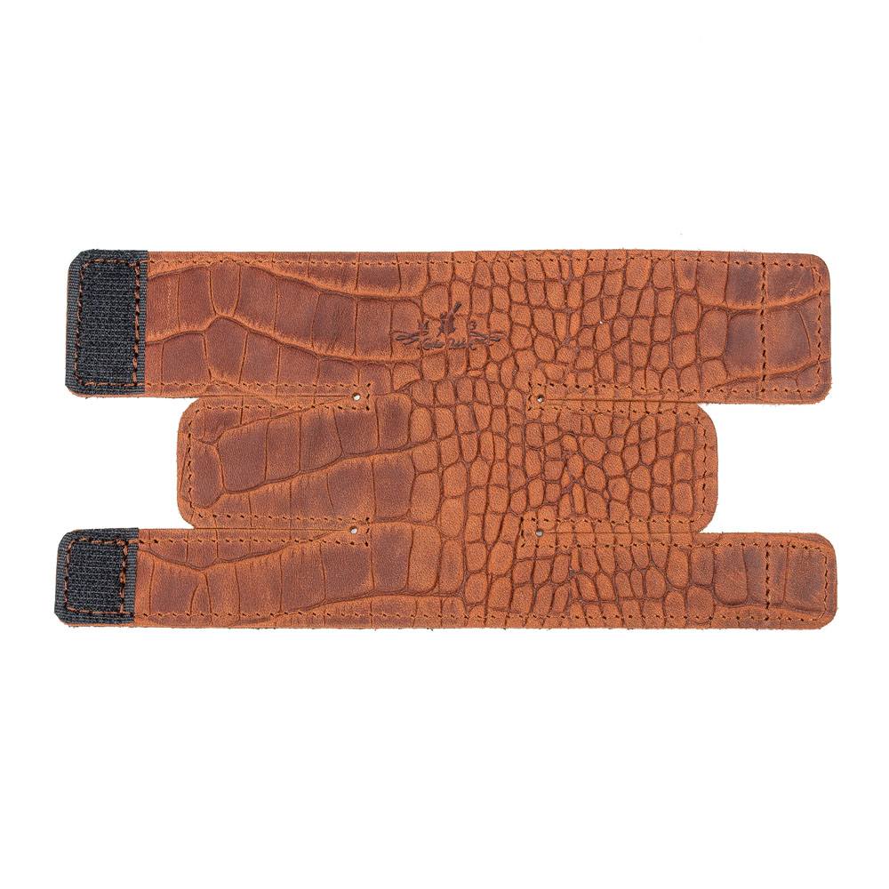 Unfolded Valve Cover L in Light Brown Crazy Horse leather — front side on white background