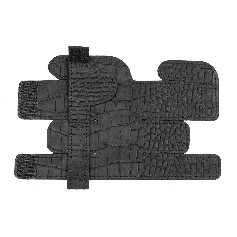 Trumpet Valve Cover XL Reptile Leather Black — unfolded front part on white background