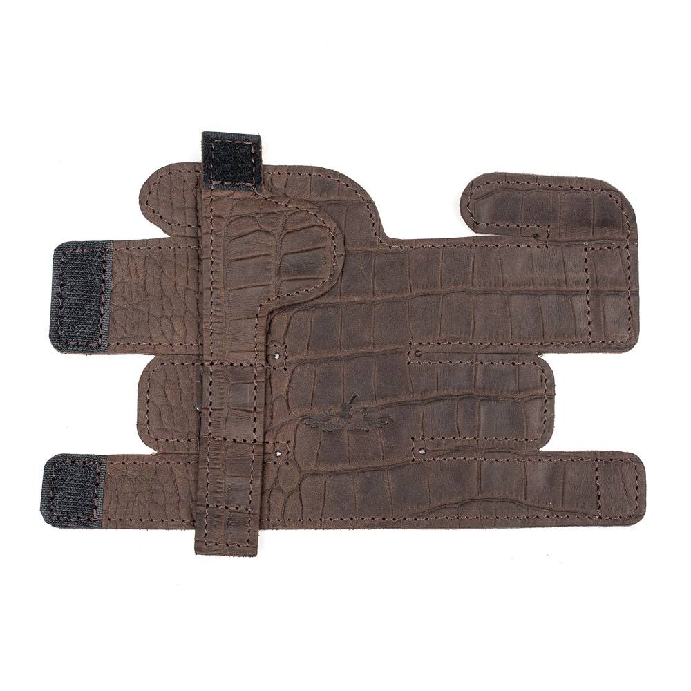 Trumpet Valve Cover XL Reptile Leather Brown — unfolded front part on white background