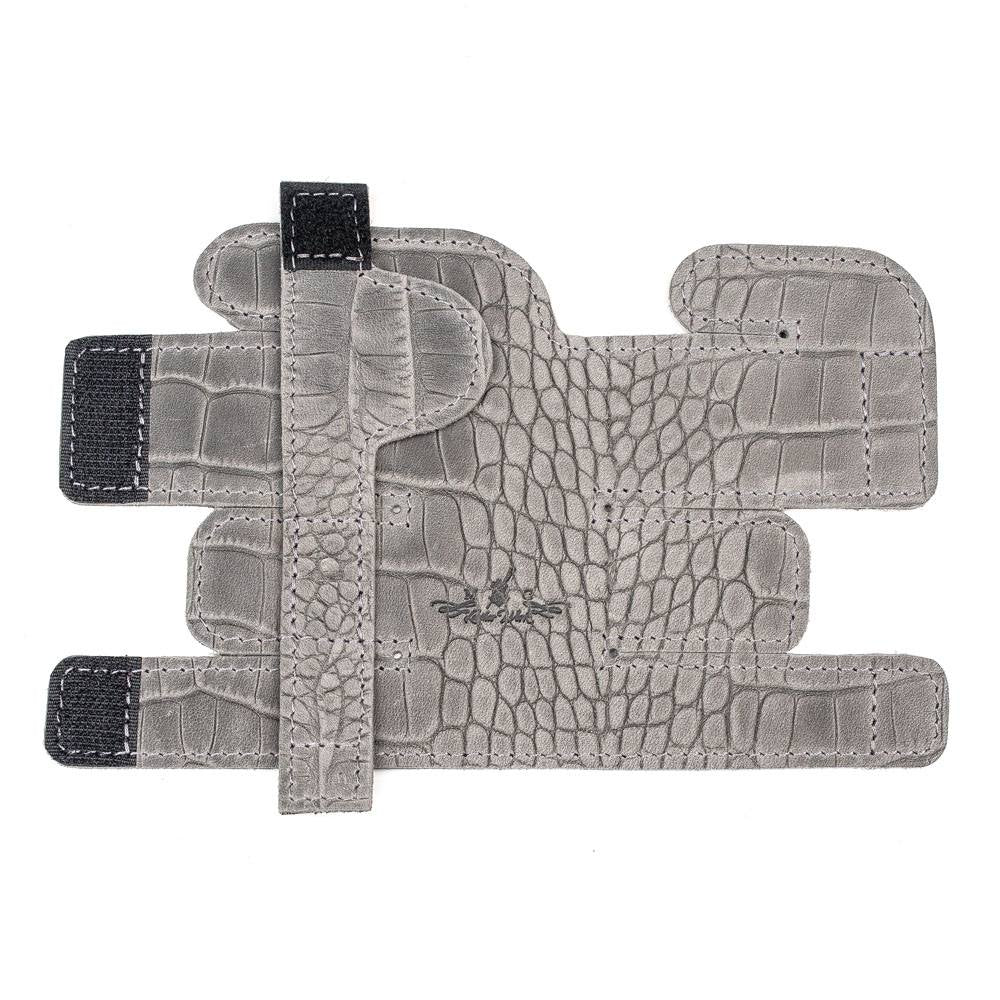 Trumpet Valve Cover XL Reptile Leather Grey — unfolded front side on white background
