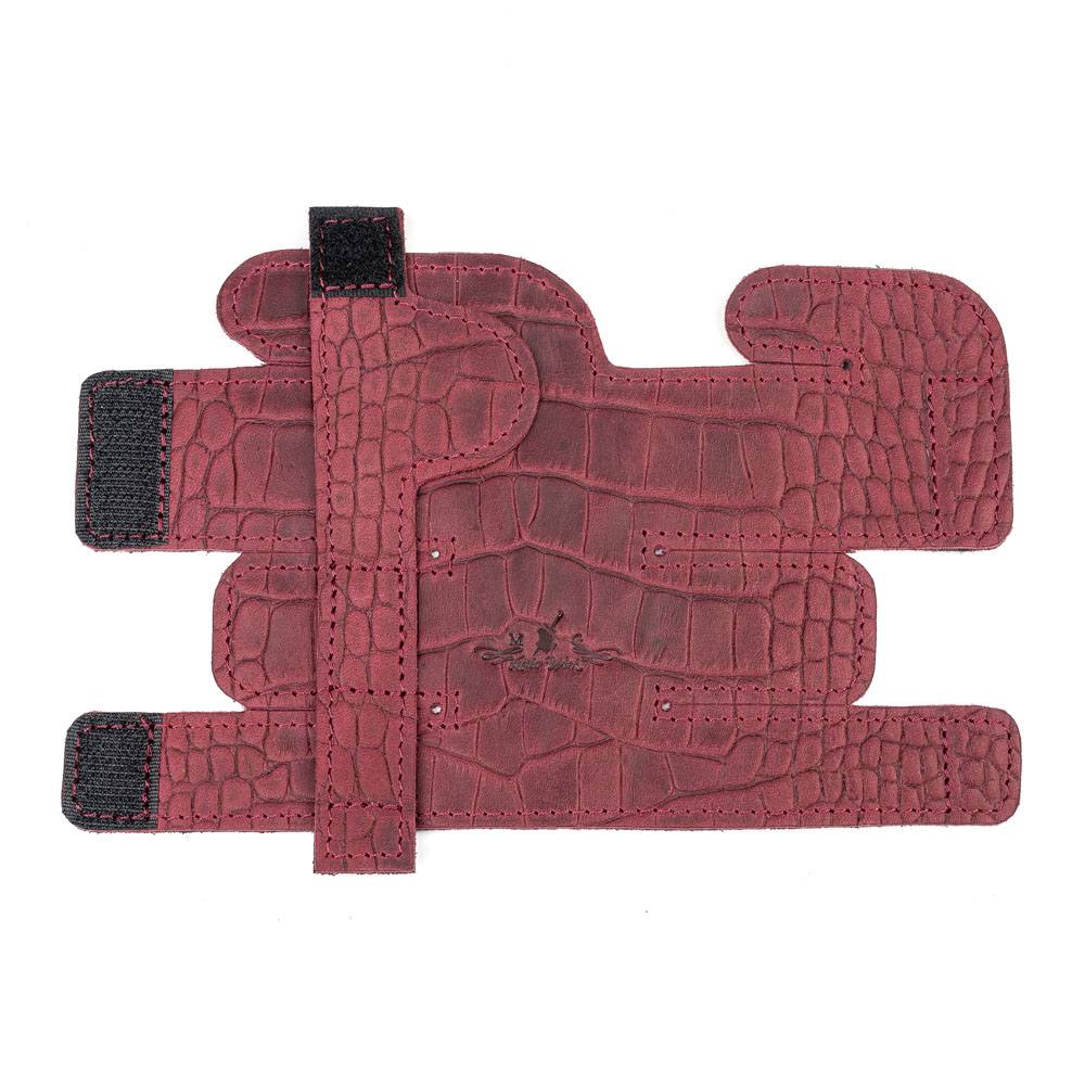 Trumpet Valve Cover XL Reptile Leather Marsala — unfolded front part on white background