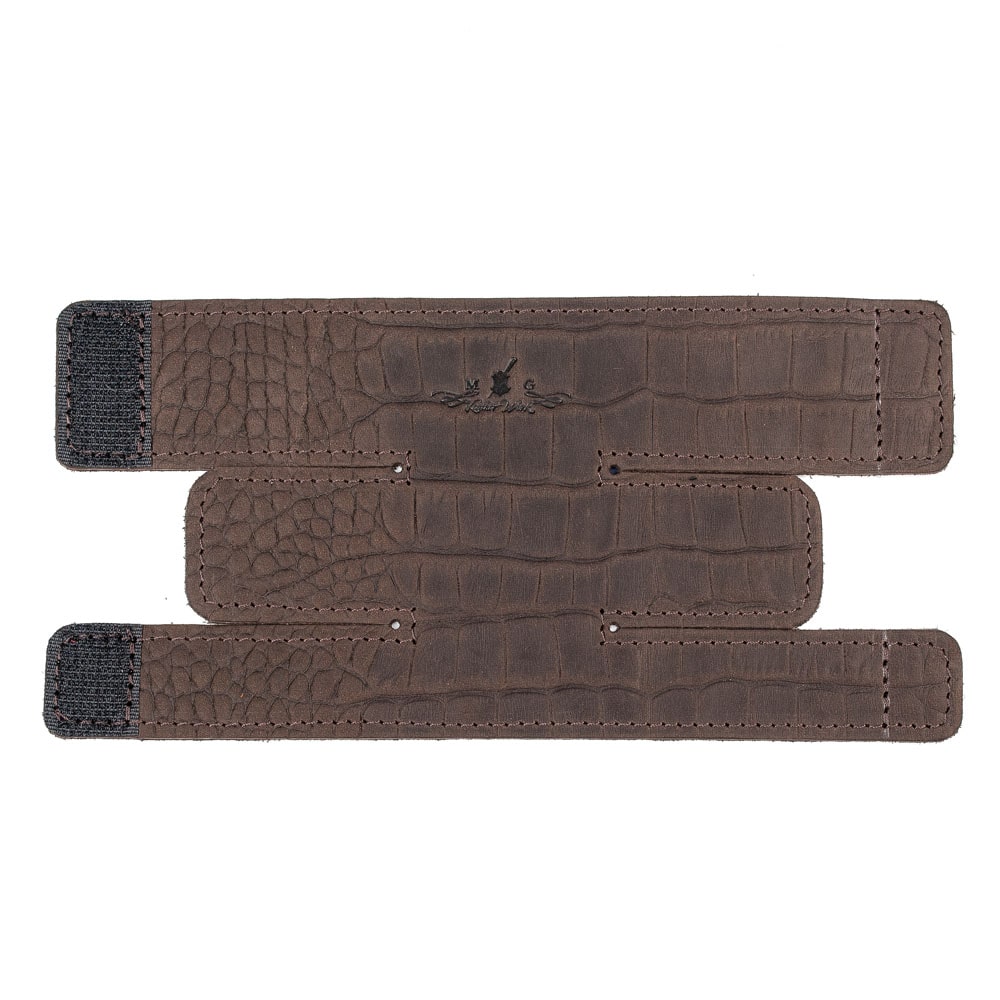 Unfolded Valve Protector L in Brown Crazy Horse leather — front side on white background