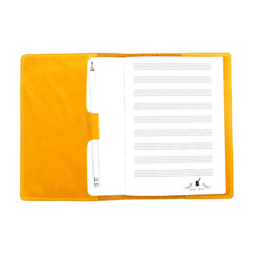 Yellow A5 Leather Notebook Open Interior View