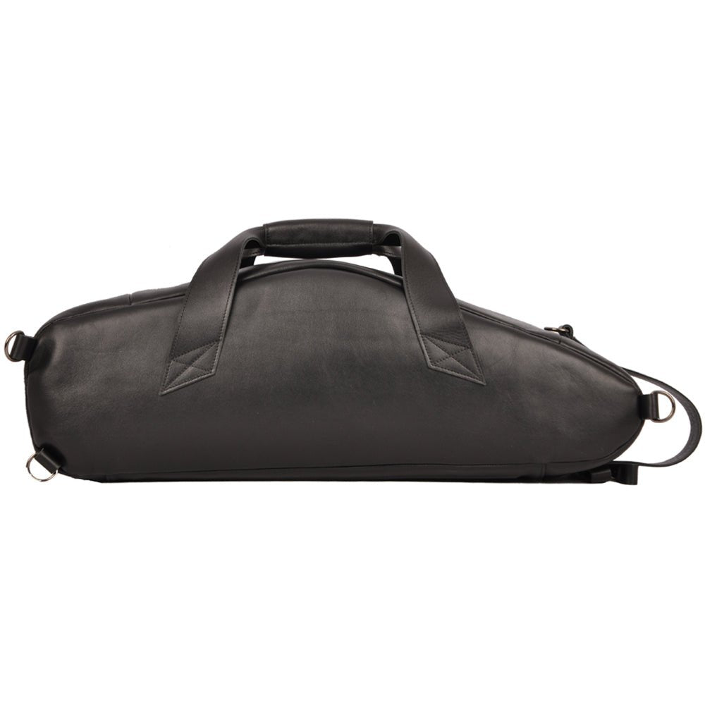 Back view of Alto Saxophone Case by MG Leather Work in Light Brown, with D-rings and carry handles.