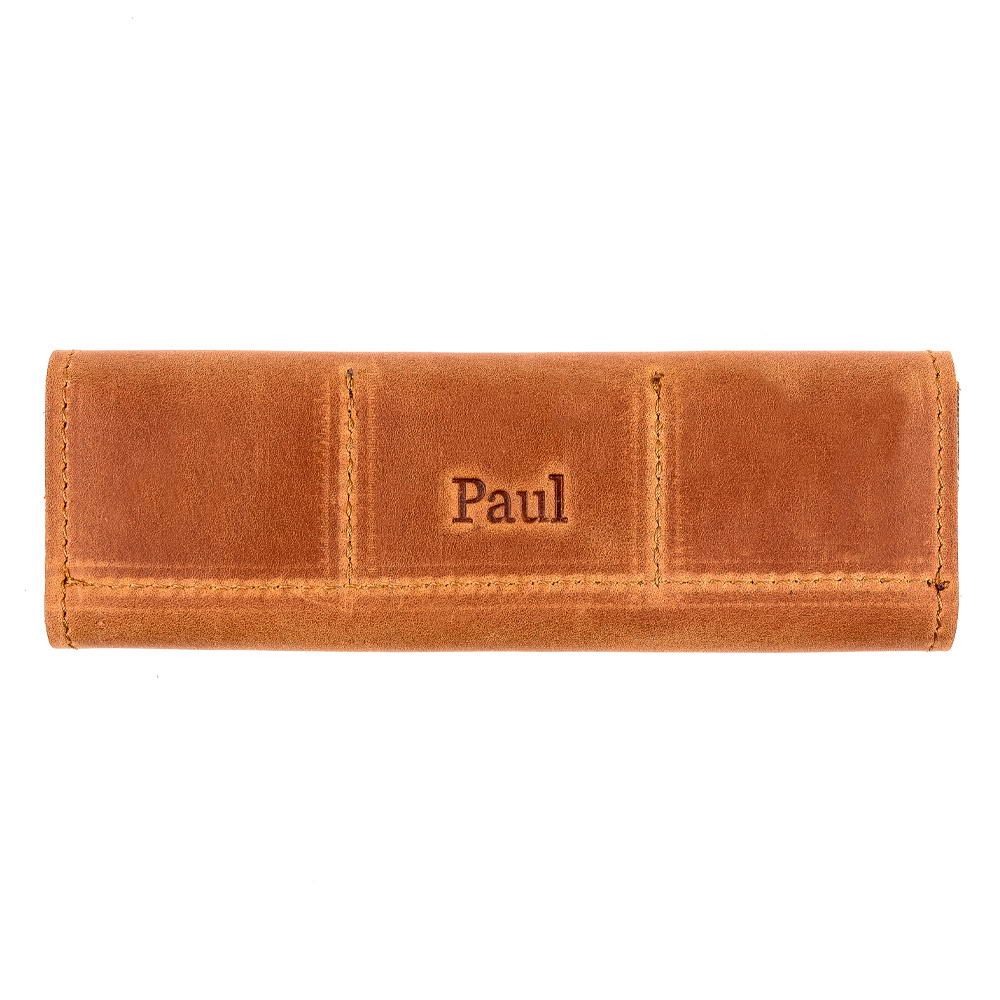 Custom light brown guitar pick case back side