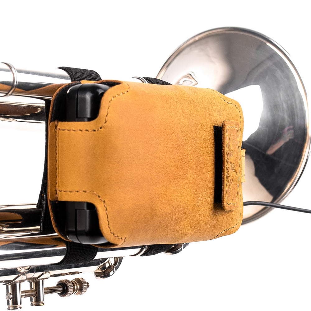 custom trumpet mic pouch with velcro straps yellow Side View