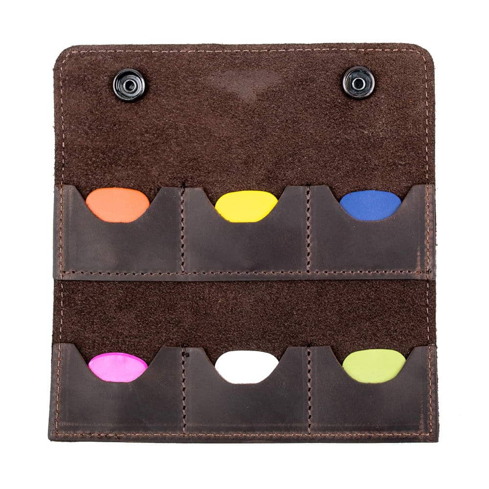 Open front brown guitar pick pouch