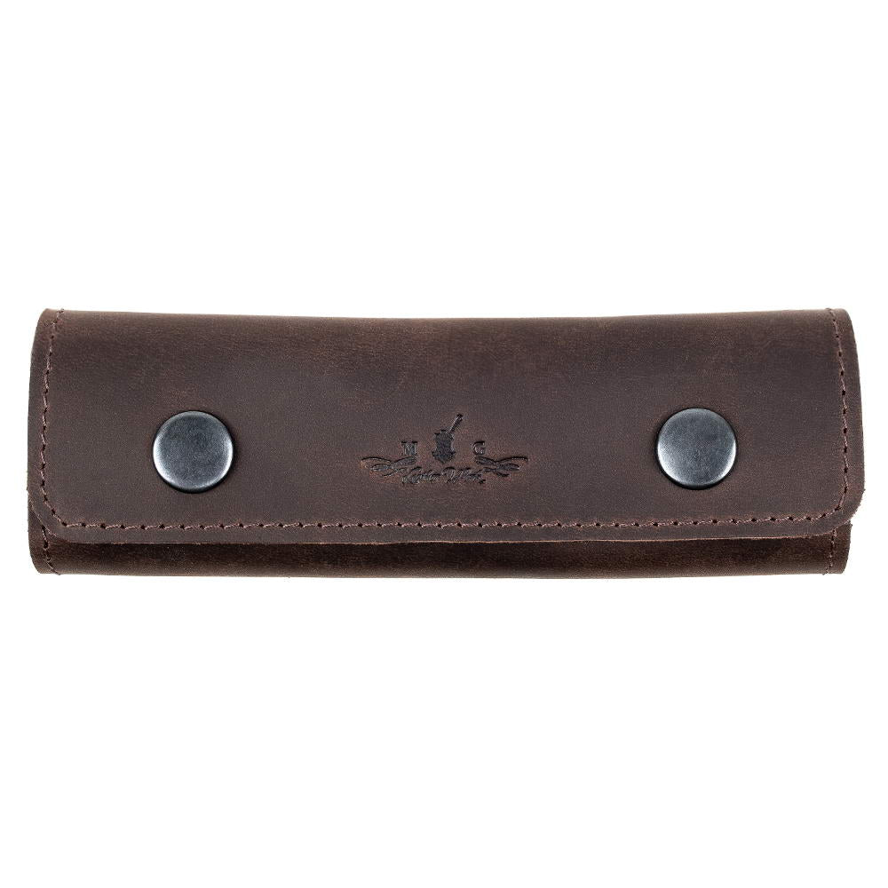 Brown leather plectrum holder front view