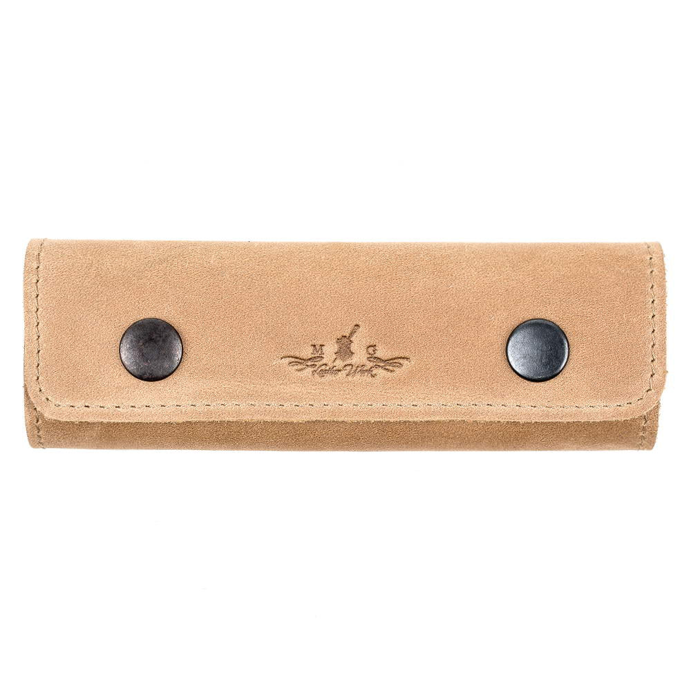 Olive leather pick holder front view