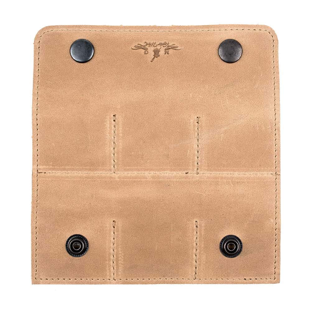 Open back olive leather pick case
