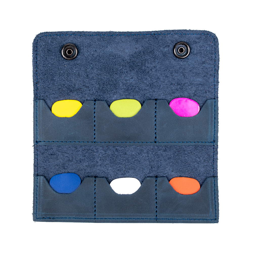 Open front dark blue guitar pouch