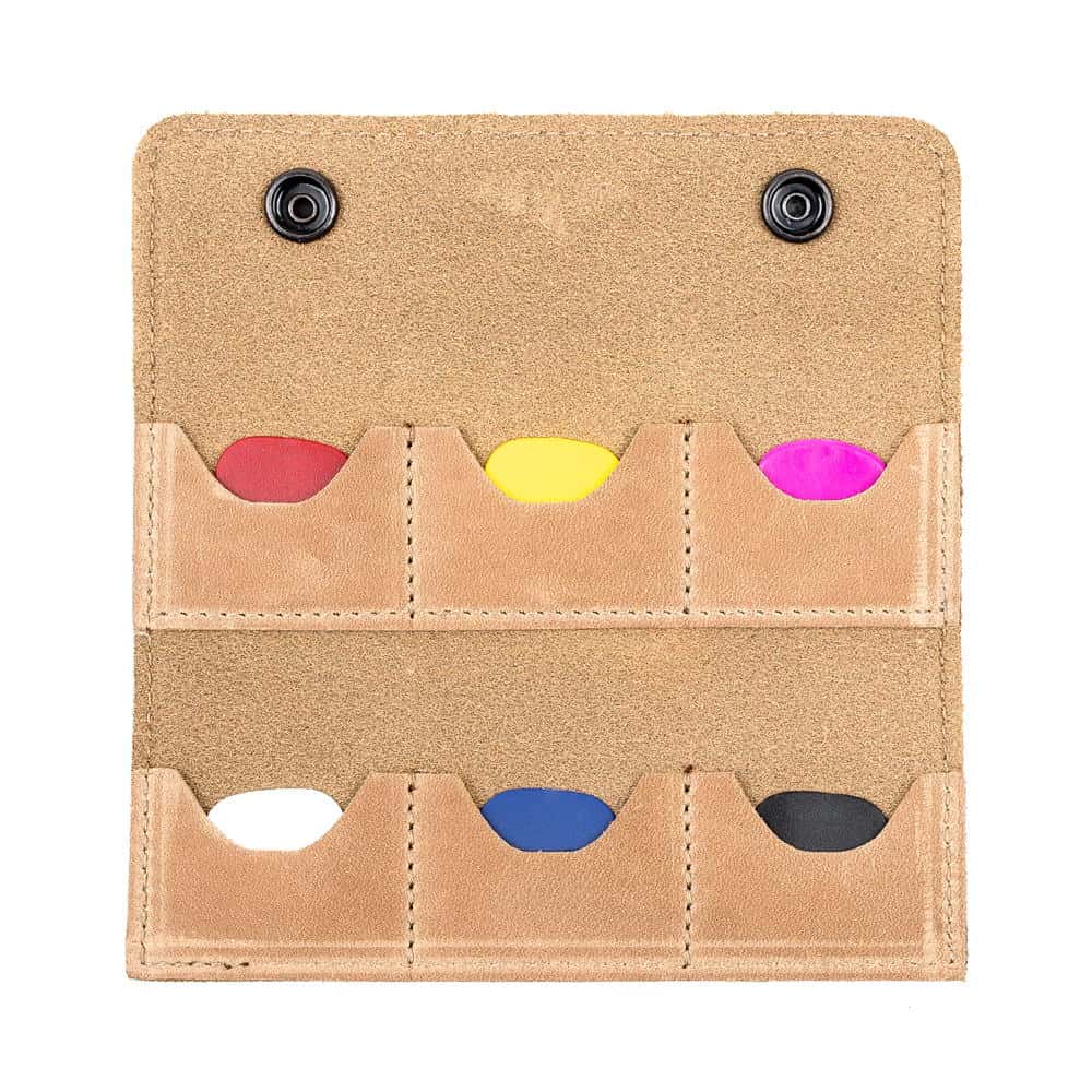 Open front olive guitar pick wallet