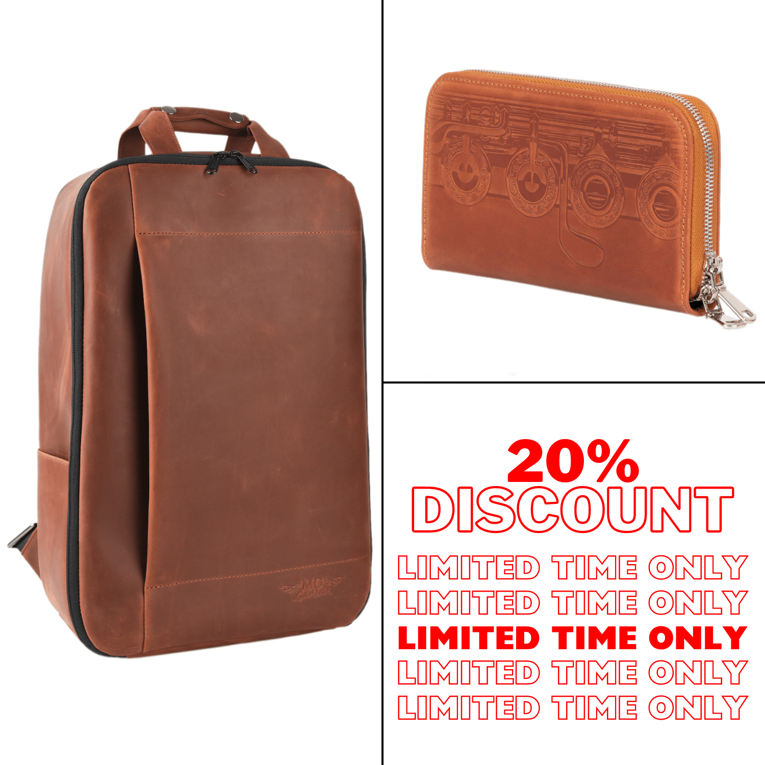 Set 2 in 1 Flute Backpack and Leather Wallet with Flute Embossing