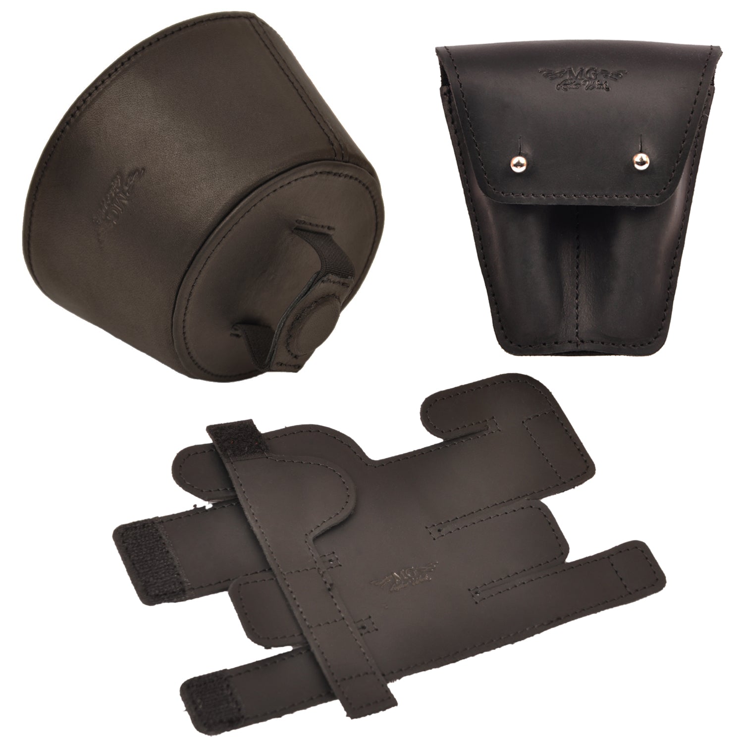 Set 3 in 1 Leather Plunger Mute, Trumpet Valve Guard XL and Trumpet Mouthpiece Leather Pouch