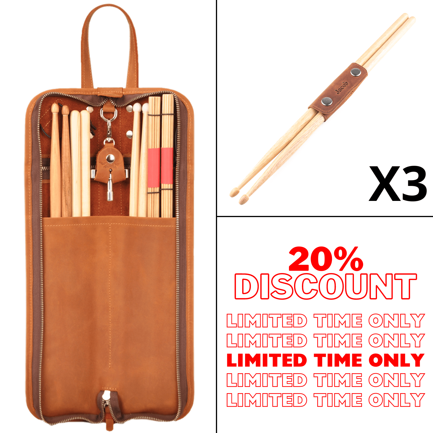 Set 4 in 1 Drumstick Bag and Drumstick Holder X3