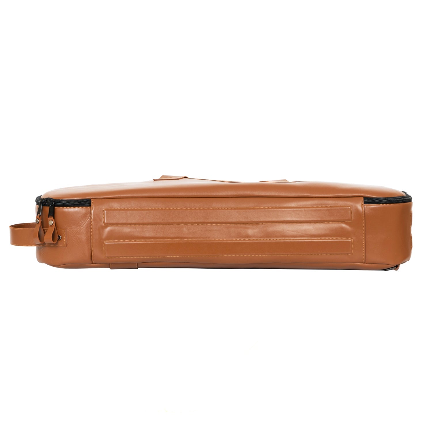 Close-up of the bottom of Tenor Sax Gig Bag in Light Brown Detroit Leather, showcasing reinforced leather strips