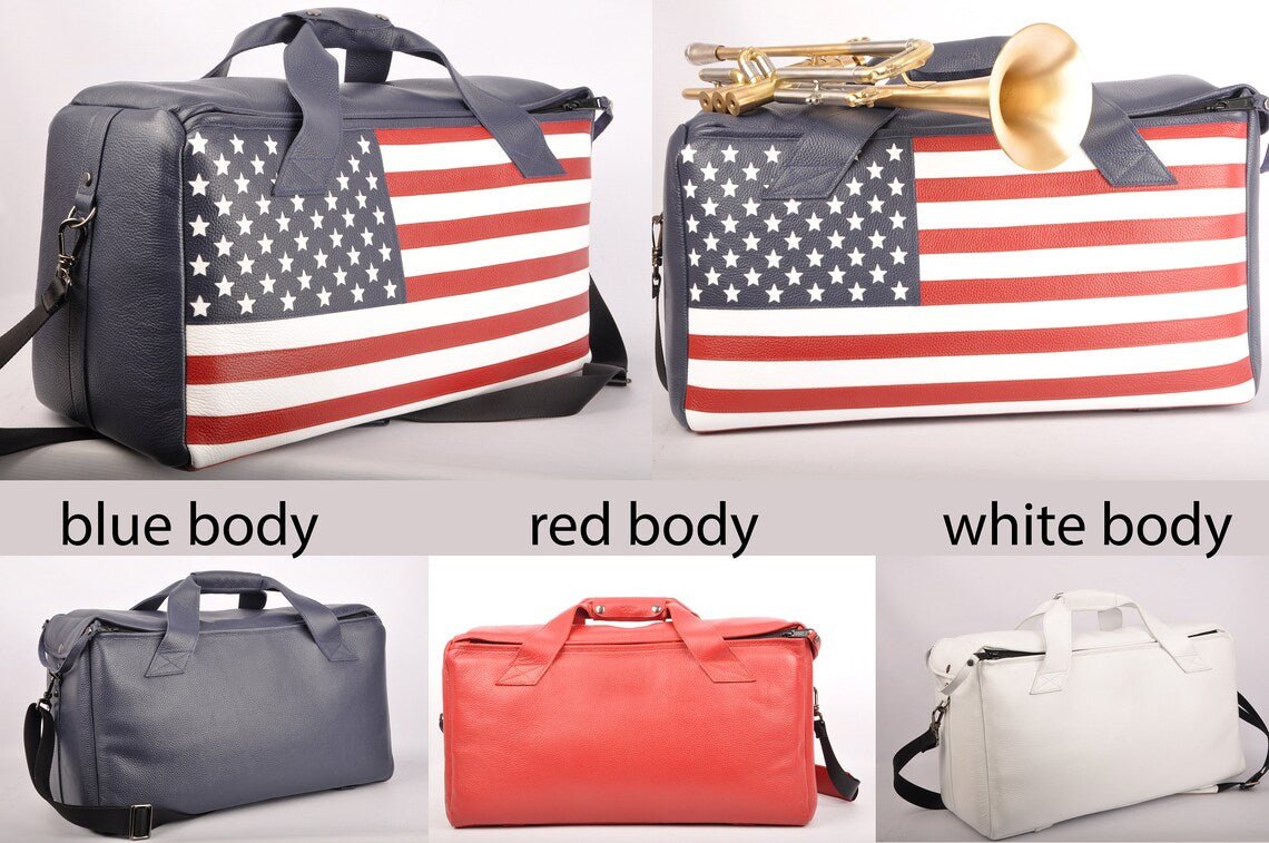 Triple or Double Trumpet/Flugelhorn Gig Bag with US flag in Flotar Leather