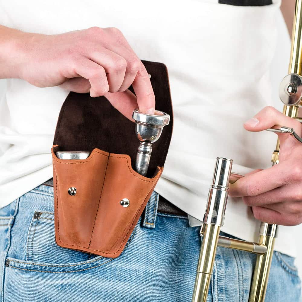 3-in-1 Trombone Set: Hand & Neck Guard + Leather Plunger Mute and Double Mouthpiece Pouch