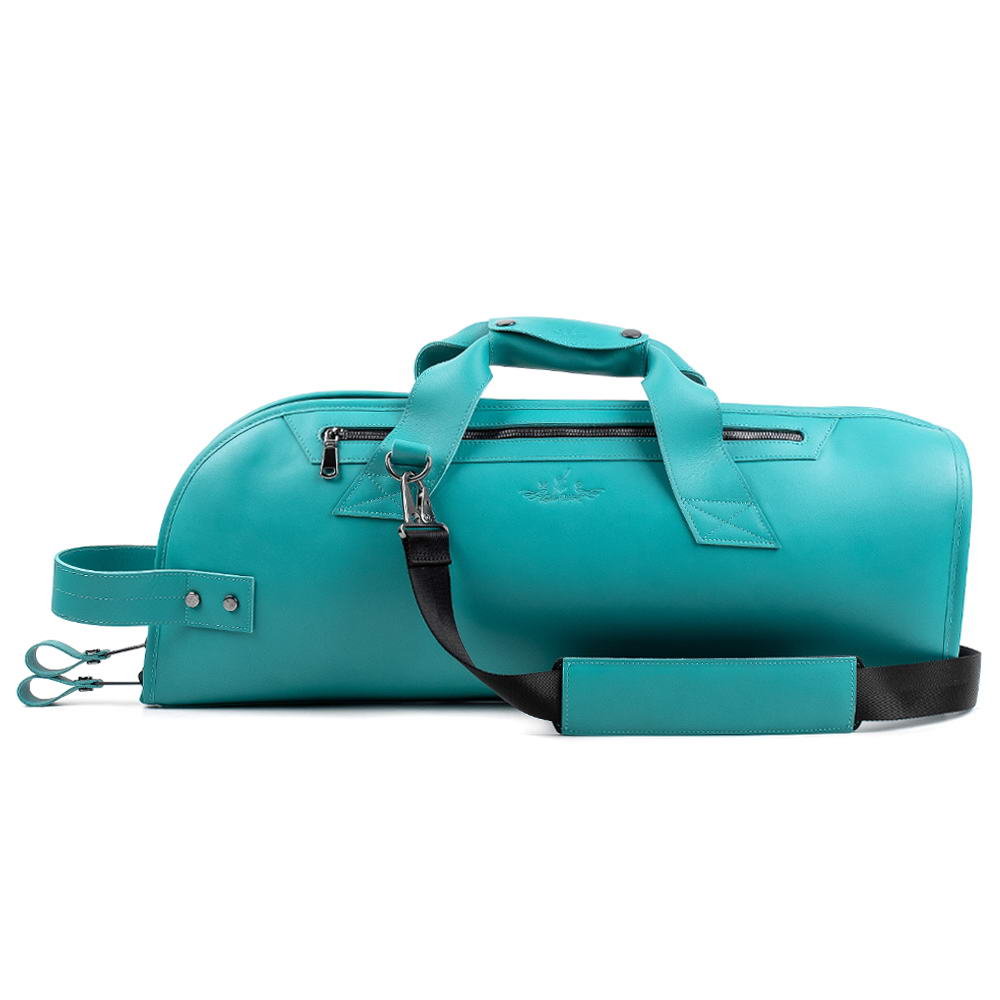 Tiffany Crazy Horse leather trumpet case with detachable padded black shoulder strap for comfortable carrying