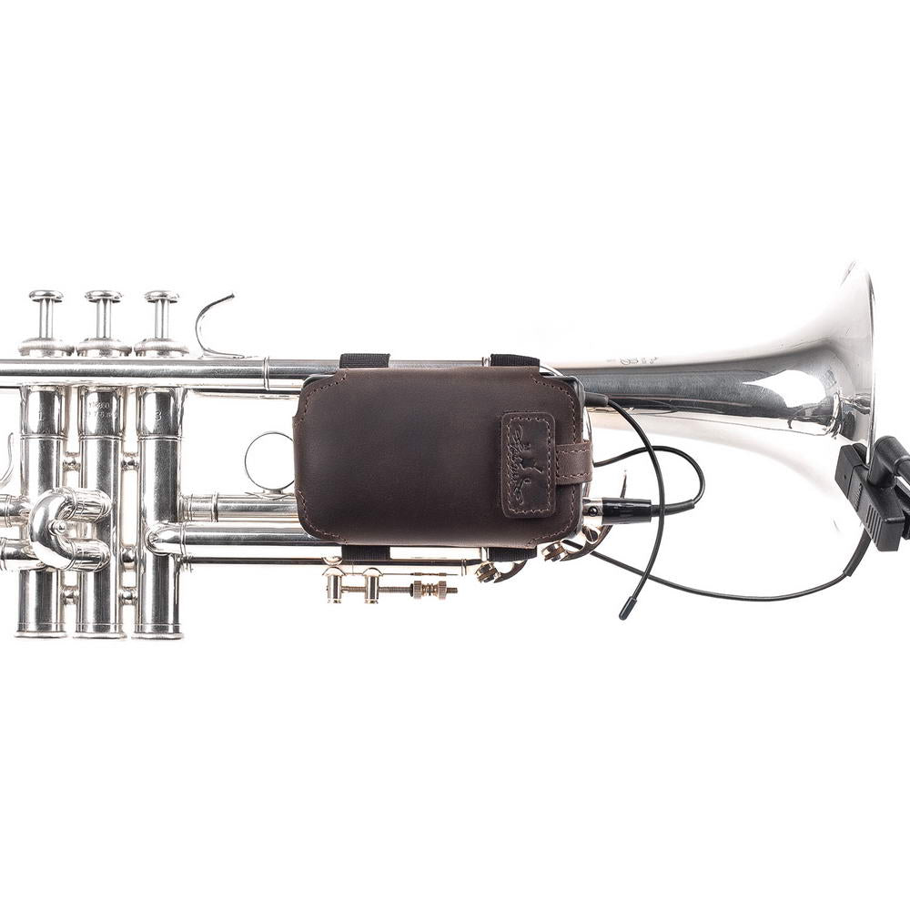 trumpet mic pouch universal holder side brown view