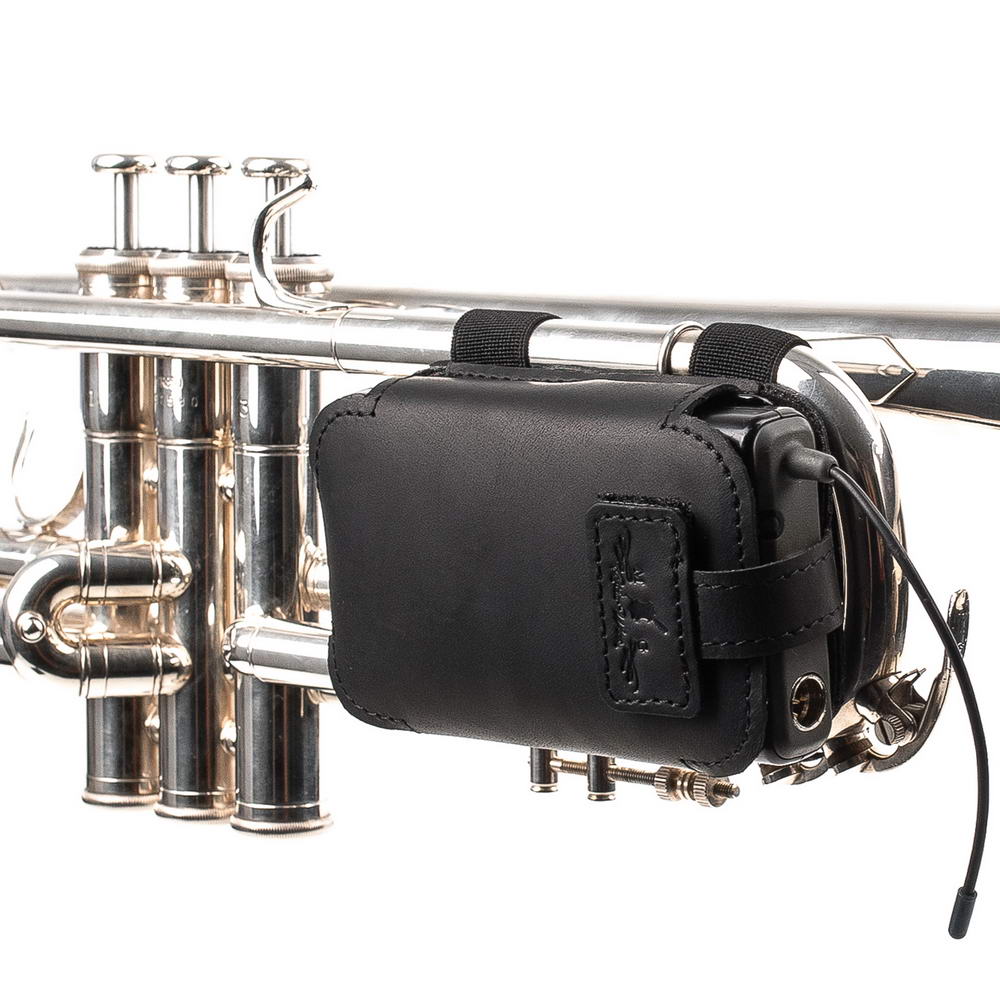 trumpet microphone pouch leather mounted black Front View