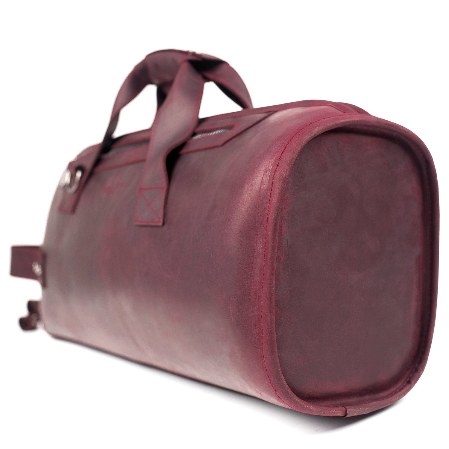 Bottom reinforced side view of Trumpet Single Gig Bag in Marsala leather