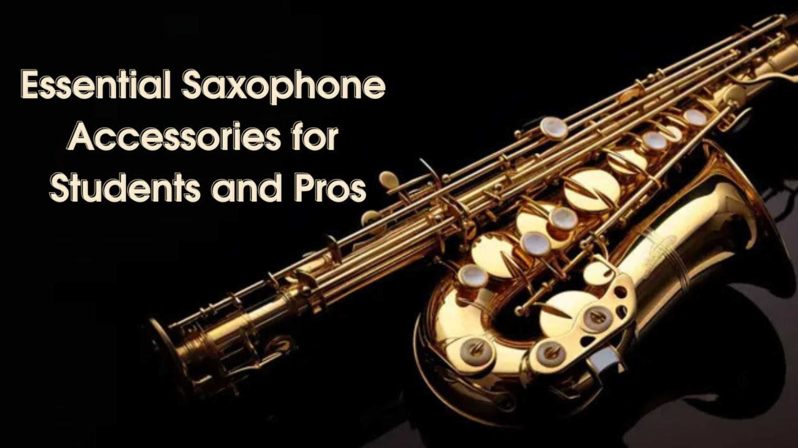 Essential saxophone accessories including metronome, reed case, music stand, and gear bag arranged together
