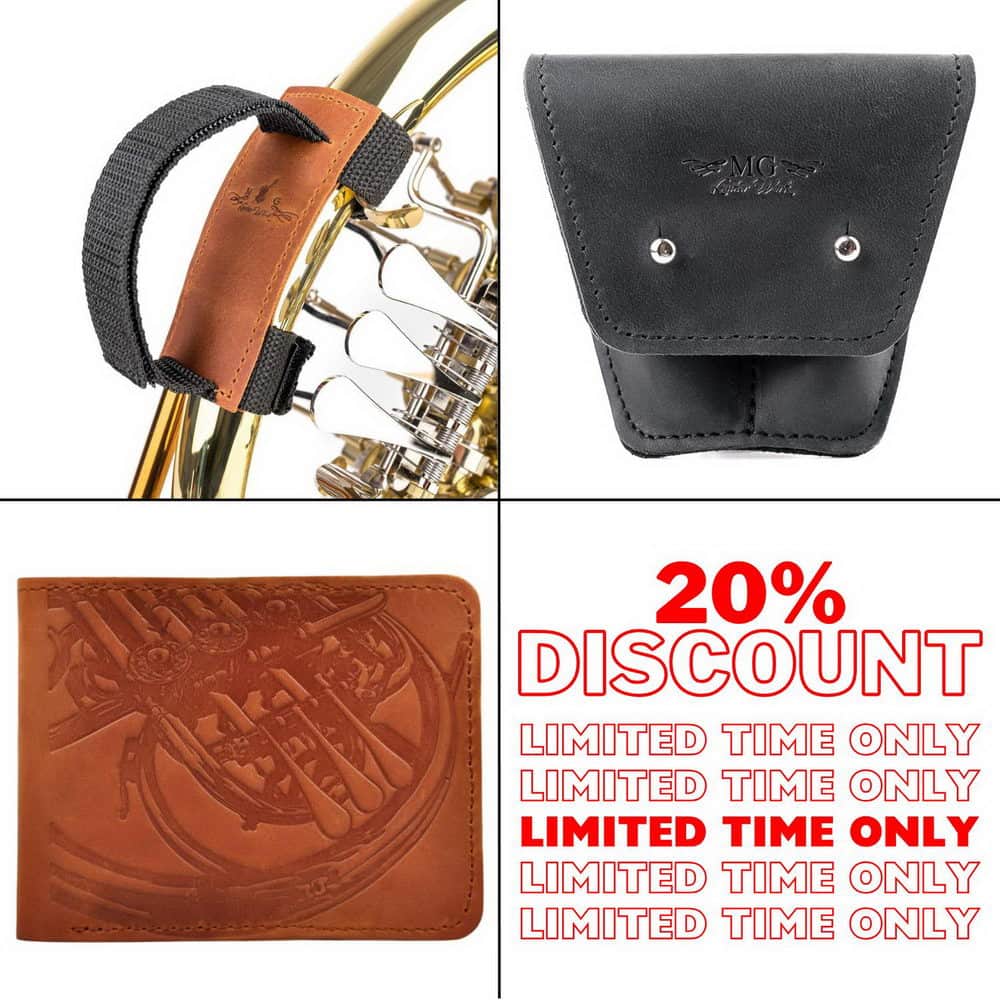 3-in-1 French Horn Set: Hand Strap, Double Mouthpiece Pouch & Wallet with Horn Embossing