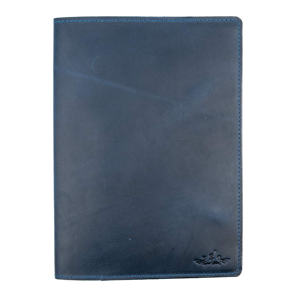 A5 Dark Blue Leather Notebook Crazy Horse Front View