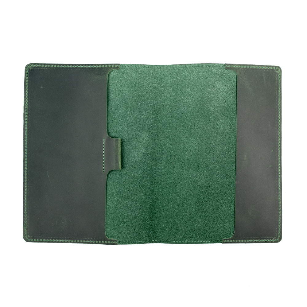 A5 Green Leather Notebook Empty Cover Spread