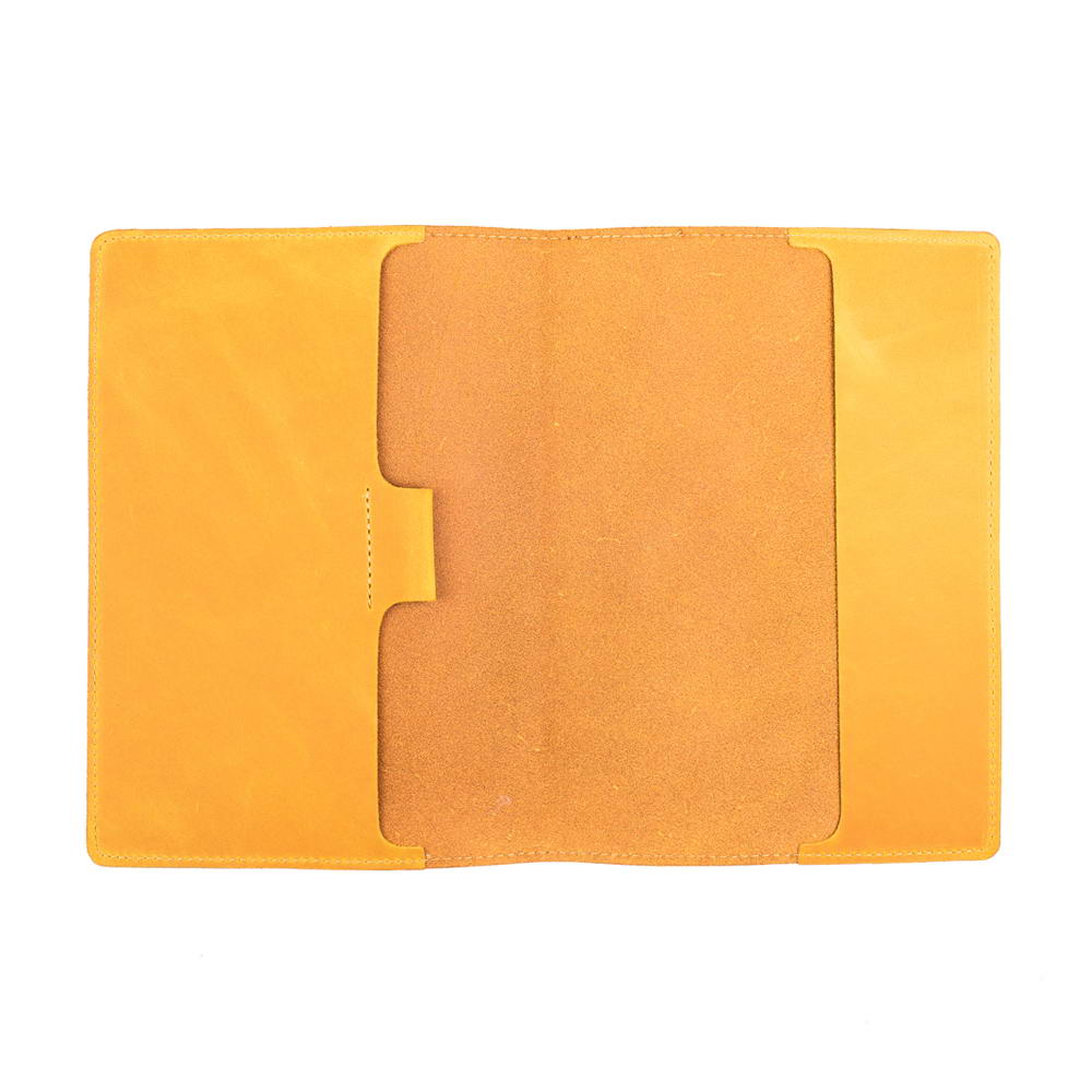 A5 Yellow Leather Notebook Empty Cover Spread