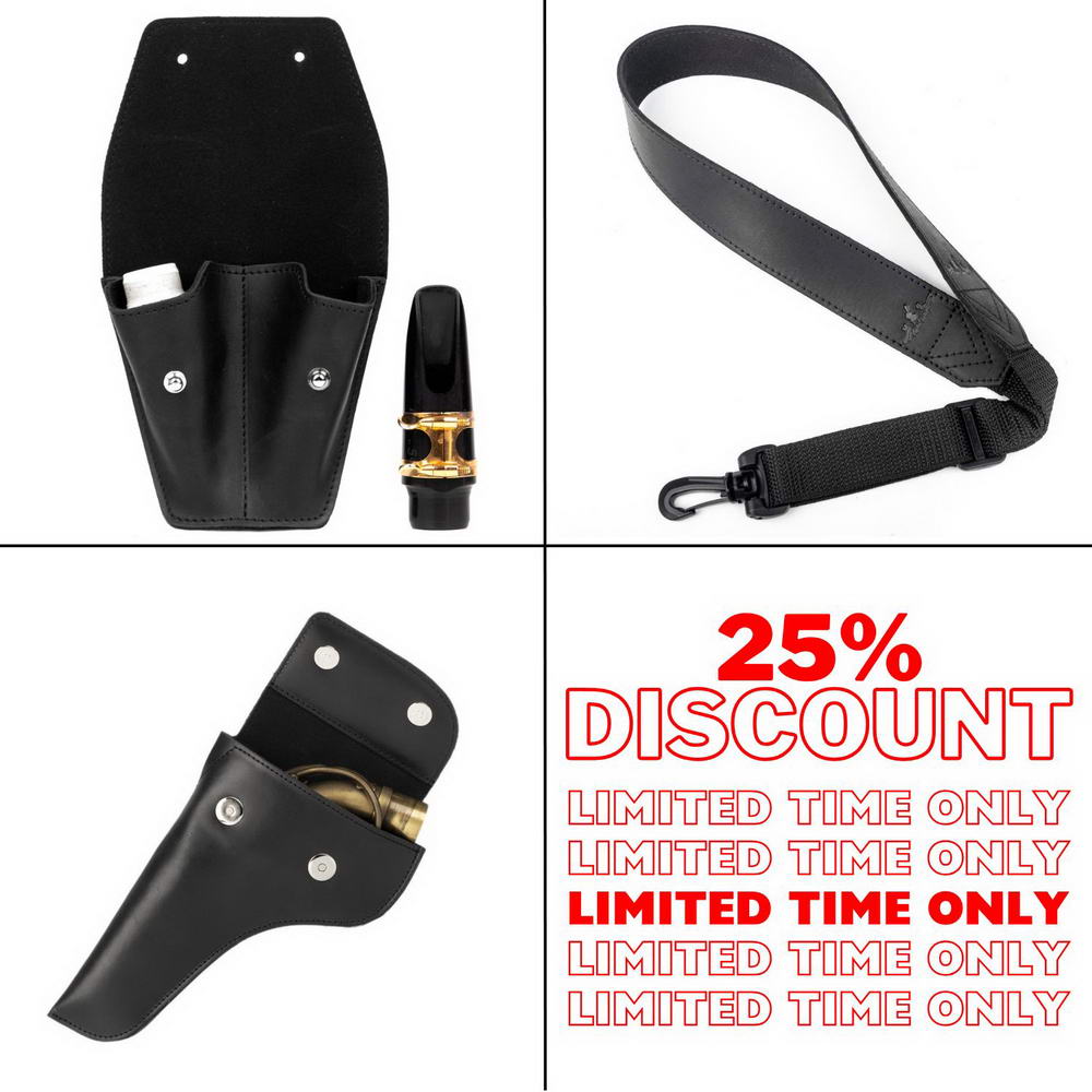 3-in-1 Saxophone Set: Neck Strap (Alto/Tenor/Soprano), Neck Pouch & Double Mouthpiece Pouch