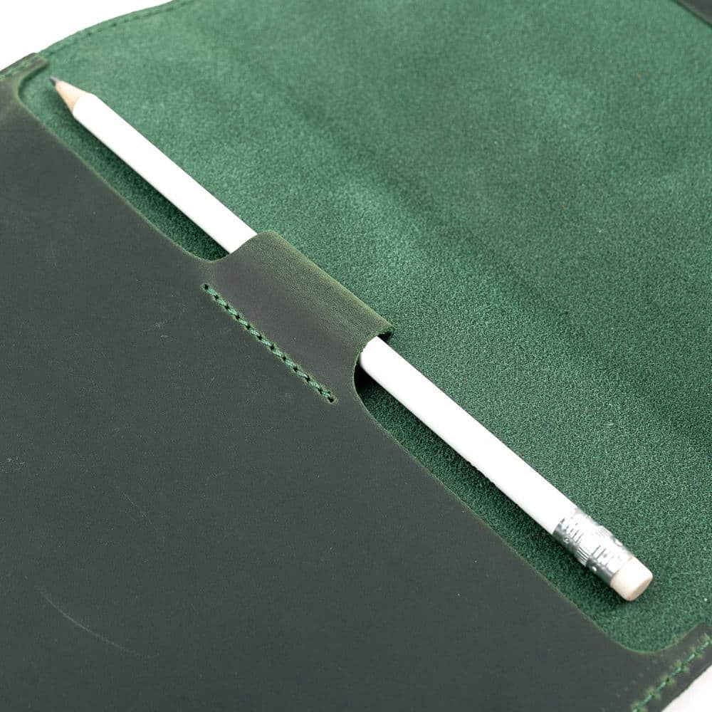 Green A5 Leather Notebook With Pencil Holder