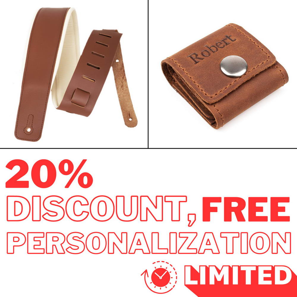 2-in-1 Guitar Set: Leather Strap & Pick Holder