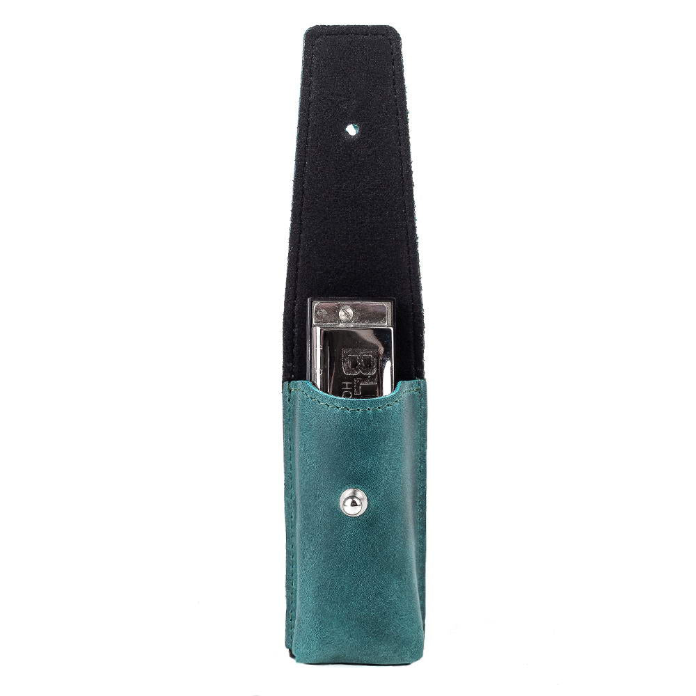 handcrafted opal leather harmonica case with decorative holster clasp