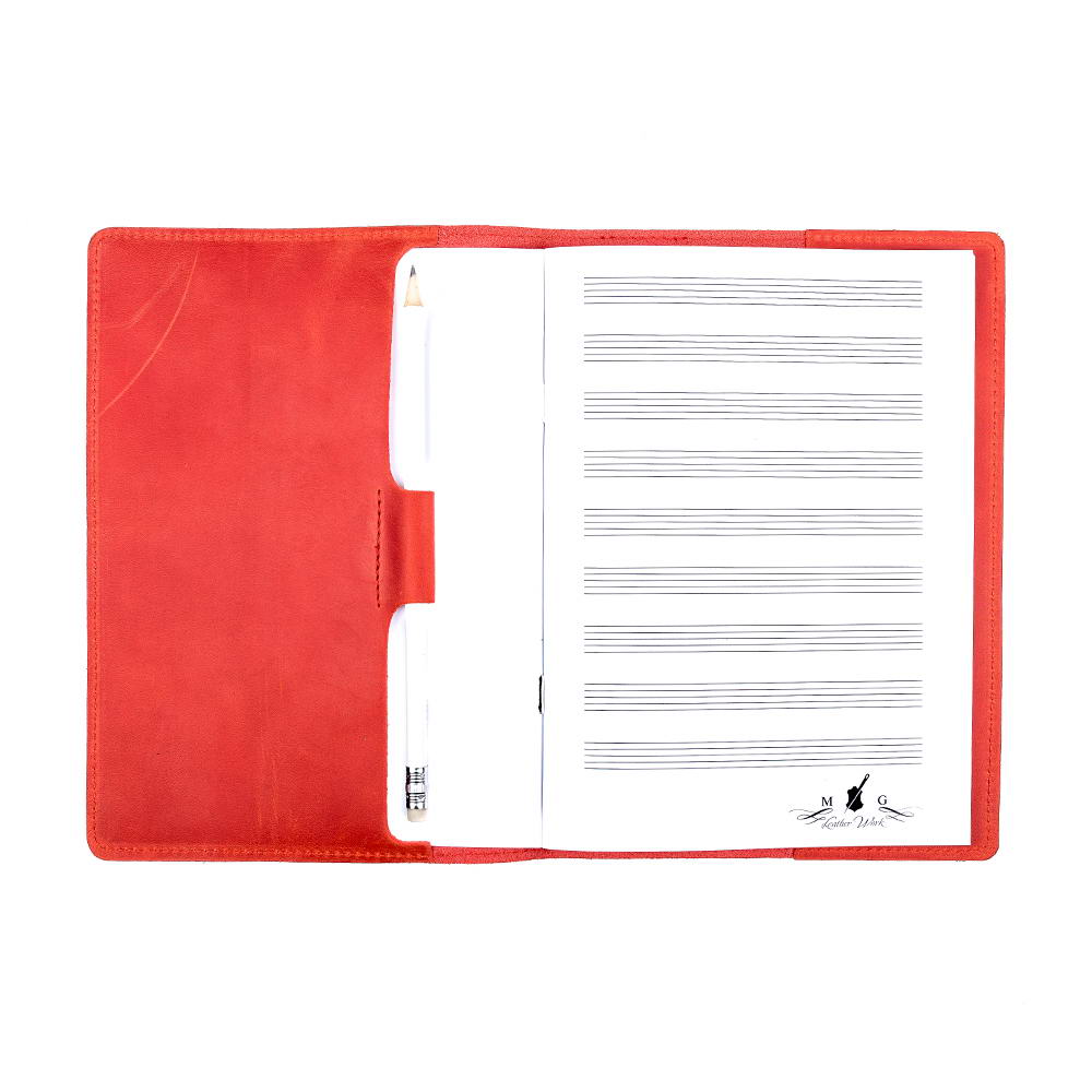 Red A5 Leather Notebook Open Interior View