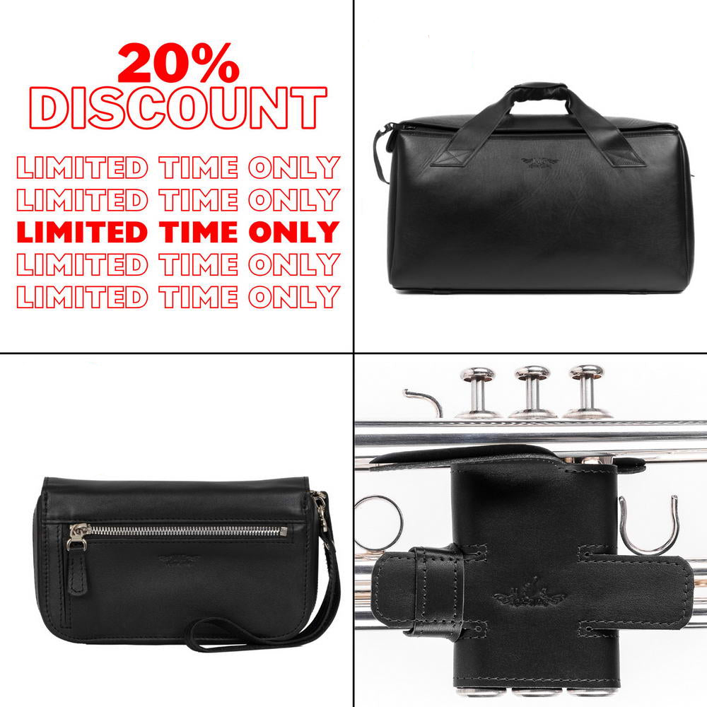 Set 3 in 1 Trumpet Double/Triple Gig Bag, Pouch for 4 or 7 mouthpieces and Trumpet Valve Guard XL