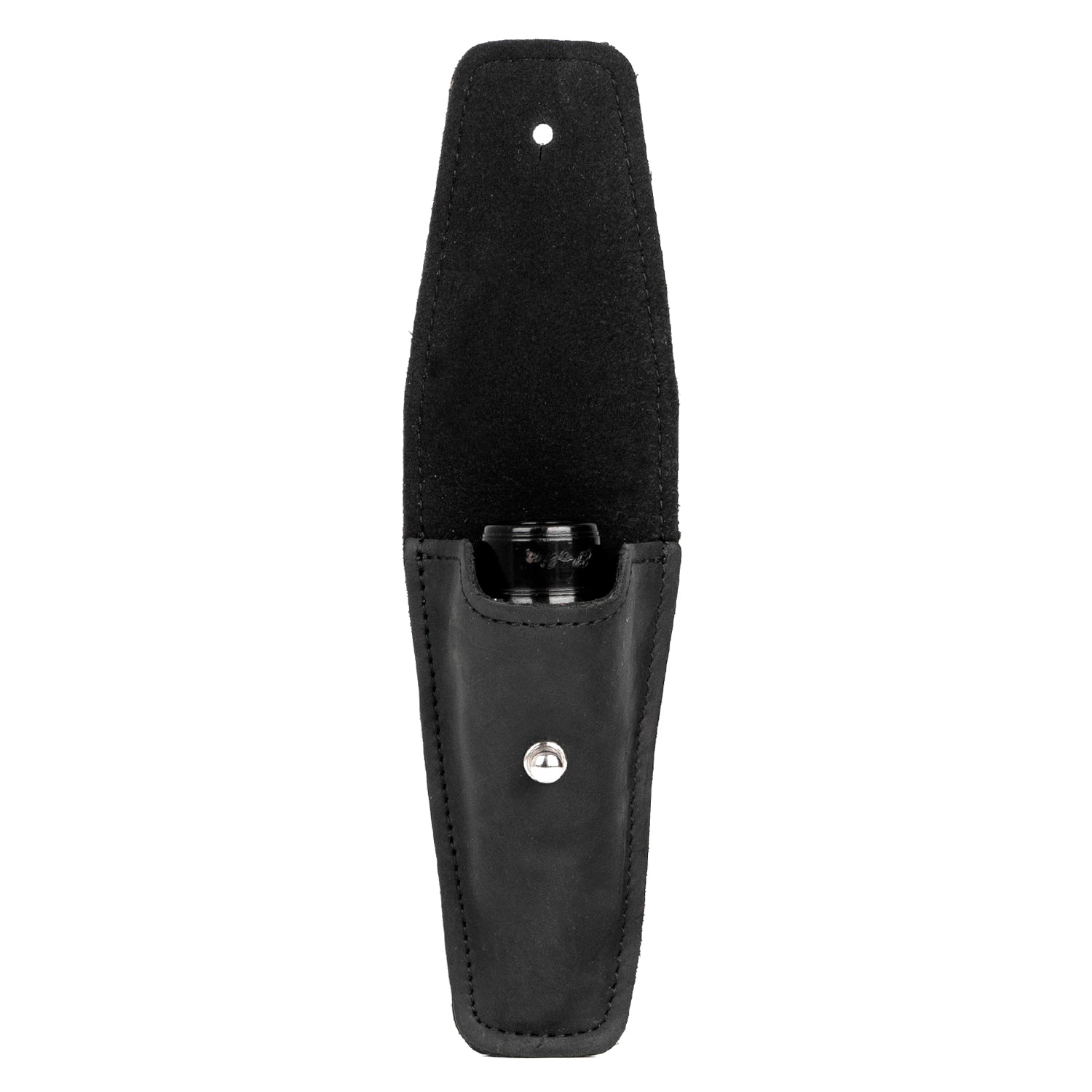 Single Saxophone Mouthpiece Pouch Crazy Horse Leather Black — unfolded front view